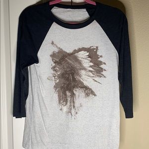 3/4 sleeve tee with tribal Indian screen print